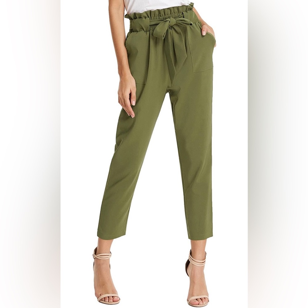 High waisted paper bag cropped trousers